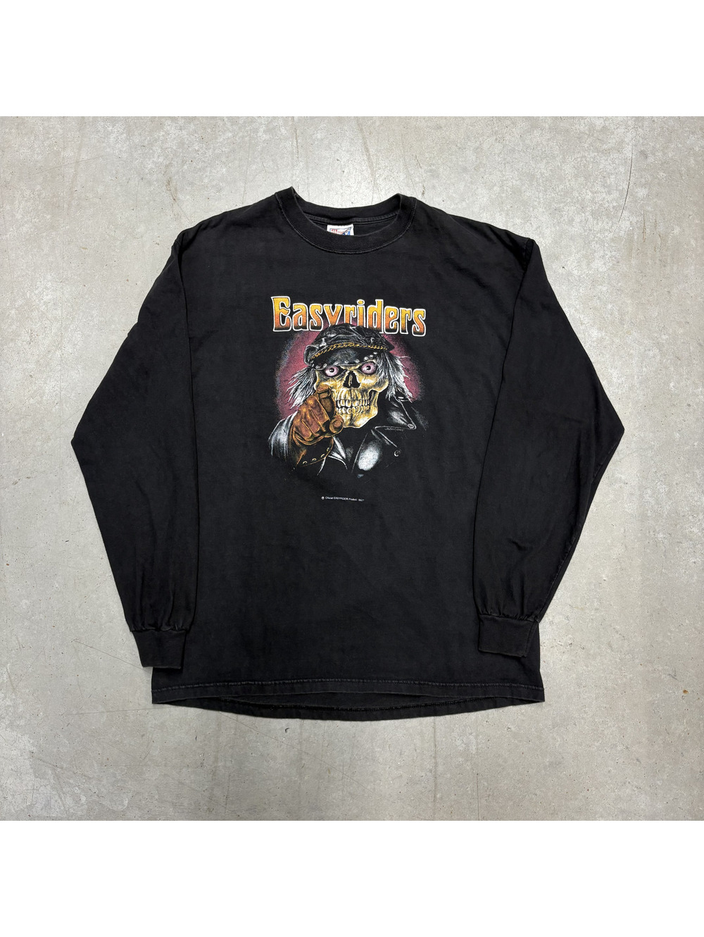 Vintage 90s Easy Riders Skeleton Graphic Longsleeve Shirt Large Black